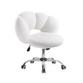 Waleaf Boucle Upholstered Desk Chair Flowers-Shaped Vanity Chair with Wheels for Living Room, Bedroom (White)