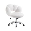 Waleaf Boucle Upholstered Desk Chair Flowers-Shaped Vanity Chair with Wheels for Living Room, Bedroom (White)