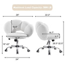 Waleaf Boucle Upholstered Desk Chair Flowers-Shaped Vanity Chair with Wheels for Living Room, Bedroom (White)