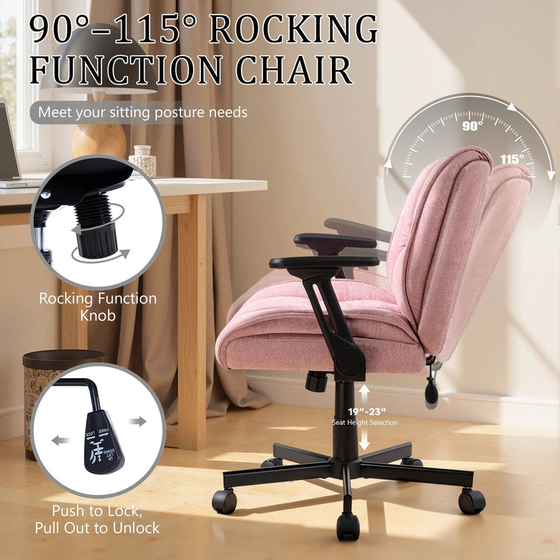 Waleaf Criss Cross Chair with Flip-Up Arms & Airbag Lumbar Support, Wide Seat Office Chair on Wheels