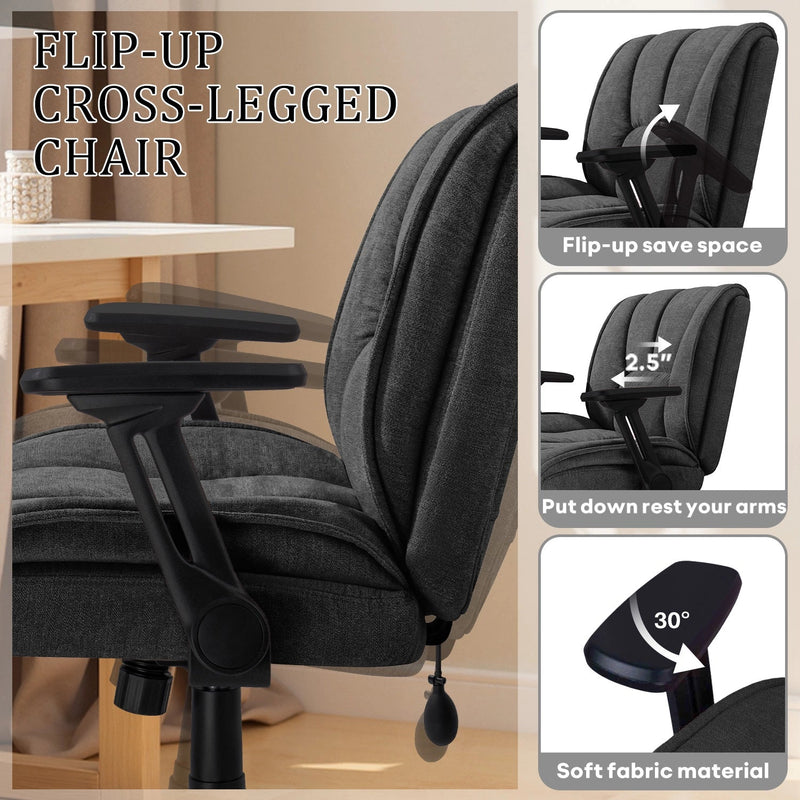 Waleaf Criss Cross Chair with Flip-Up Arms & Airbag Lumbar Support, Wide Seat Office Chair on Wheels