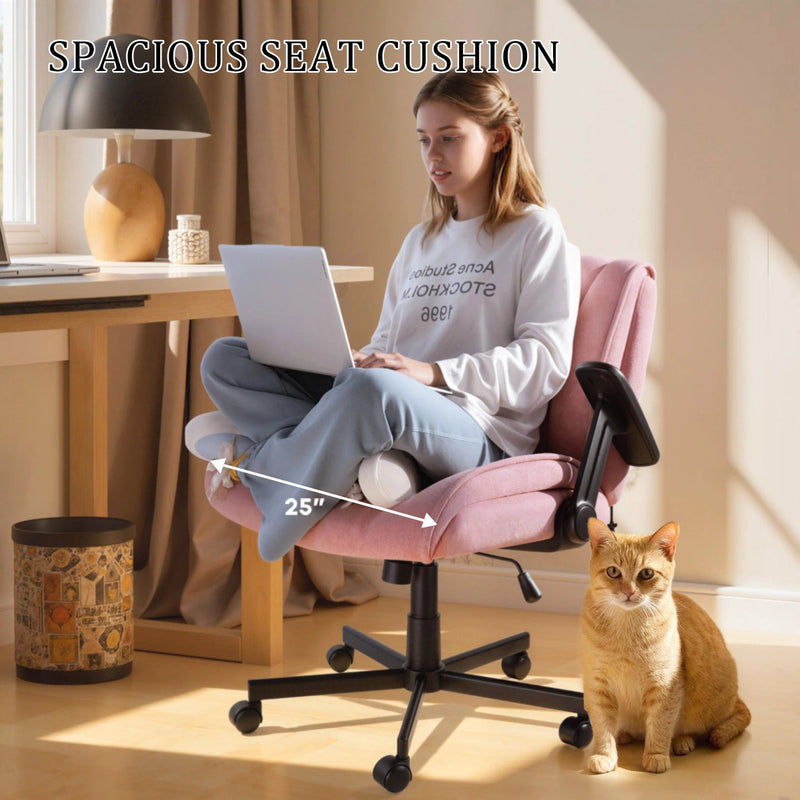 Waleaf Criss Cross Chair with Flip-Up Arms & Airbag Lumbar Support, Wide Seat Office Chair on Wheels