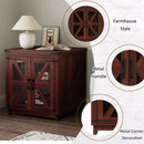 Waleaf End Table with Charging Station,Farmhouse Night Stand with Glass Barn Door,Large Sofa Side Table with Adjustable Storage Shelf for Living Room,Bedroom(1,Brown)