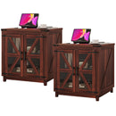 Waleaf End Table with Charging Station,Farmhouse Night Stand with Glass Barn Door,Large Sofa Side Table with Adjustable Storage Shelf for Living Room,Bedroom(1,Brown)