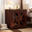 Waleaf End Table with Charging Station,Farmhouse Night Stand with Glass Barn Door,Large Sofa Side Table with Adjustable Storage Shelf for Living Room,Bedroom(1,Brown)