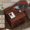 Waleaf End Table with Charging Station,Farmhouse Night Stand with Glass Barn Door,Large Sofa Side Table with Adjustable Storage Shelf for Living Room,Bedroom(1,Brown)