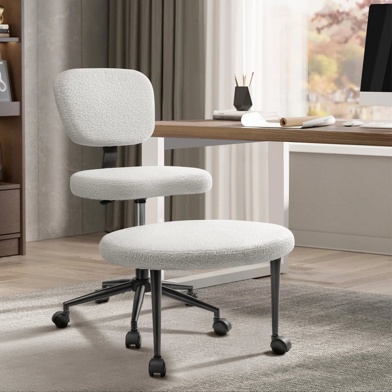 WALEAF Ergonomic Cross Legged Chair, 360° Swivel Height Adjustable Chair with Wheels for ADHD,Teddy Fabric and Lumbar Support