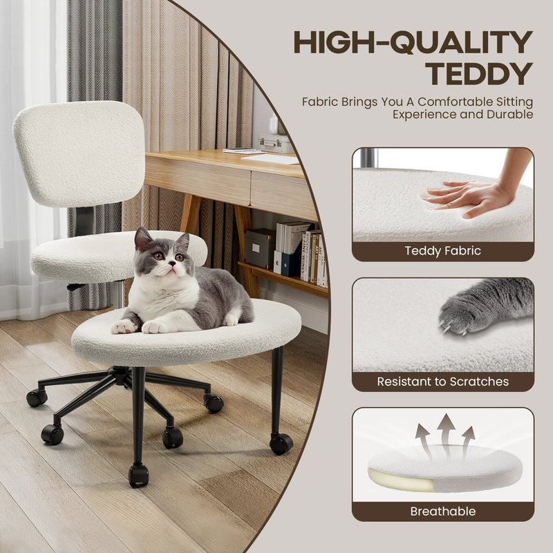 WALEAF Ergonomic Cross Legged Chair, 360° Swivel Height Adjustable Chair with Wheels for ADHD,Teddy Fabric and Lumbar Support