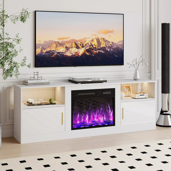 Waleaf Fireplace TV Stand with 23" Electric Fireplace, LED Lighted Entertainment Center, Adjustable Flame LED Color for TVs up to 80"