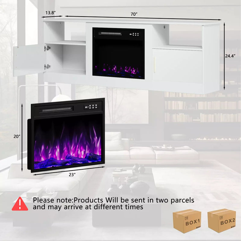 Waleaf Fireplace TV Stand with 23" Electric Fireplace, LED Lighted Entertainment Center, Adjustable Flame LED Color for TVs up to 80"