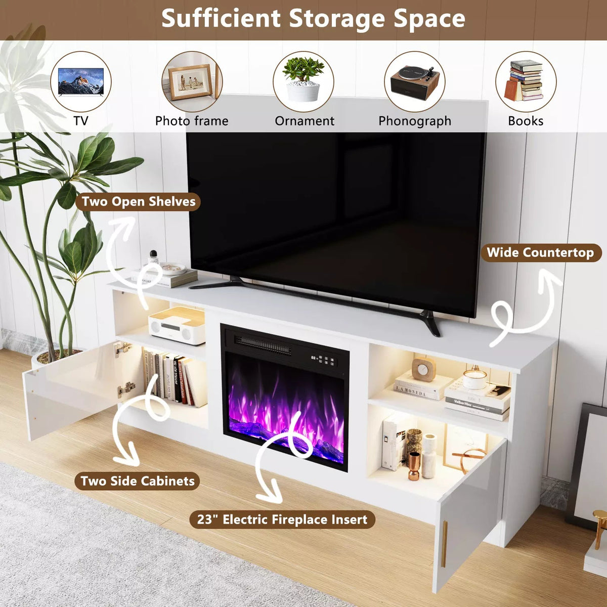 Waleaf Fireplace TV Stand with 23