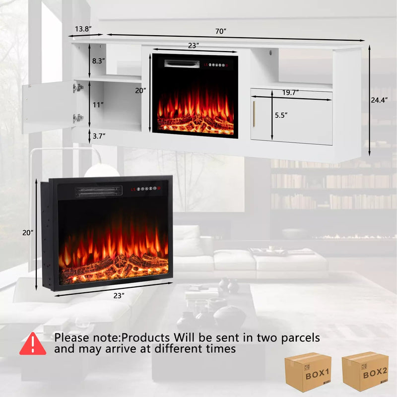 Waleaf Fireplace TV Stand with 23" Electric Fireplace, LED Lighted Entertainment Center, Adjustable Flame LED Color for TVs up to 80"