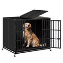 Waleaf Heavy Duty Indestructible Dog Crate with Locking Wheels,High Anxiety Enclosed Design Large Dog Cage for Large Dogs,Escape Proof&Removable Tray