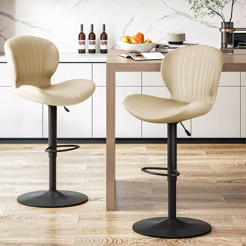 Waleaf Modern Adjustable Bar Stools,Leather Upholstered Swivel Counter Stools