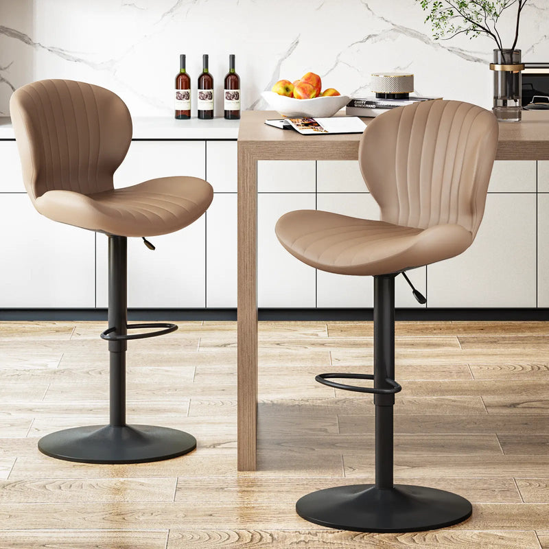 Waleaf Modern Adjustable Bar Stools,Leather Upholstered Swivel Counter Stools