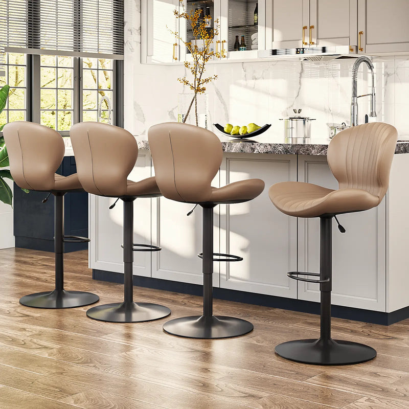 Waleaf Modern Adjustable Bar Stools,Leather Upholstered Swivel Counter Stools