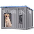 Waleaf Outdoor Plastic Dog House with Openable Top Roof for Medium to Large Dogs, Weatherproof PP Resin Square Doghouse with Air Vents, Easy to Clean and Assemble