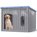 Waleaf Outdoor Plastic Dog House with Openable Top Roof for Medium to Large Dogs, Weatherproof PP Resin Square Doghouse with Air Vents, Easy to Clean and Assemble