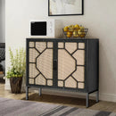 WALEAF Rattan Cabinet Sideboard Buffet Cabinet, Black Rattan Storage Cabient
