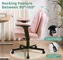 Waleaf Wide Seat Criss Cross Office Chair with Arms and Wheels, Cross Legged Desk Chair with Adjustable Cute Cushion, Velvet Vanity Chair for Home Office Bedroom
