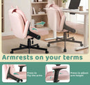 Waleaf Wide Seat Criss Cross Office Chair with Arms and Wheels, Cross Legged Desk Chair with Adjustable Cute Cushion, Velvet Vanity Chair for Home Office Bedroom