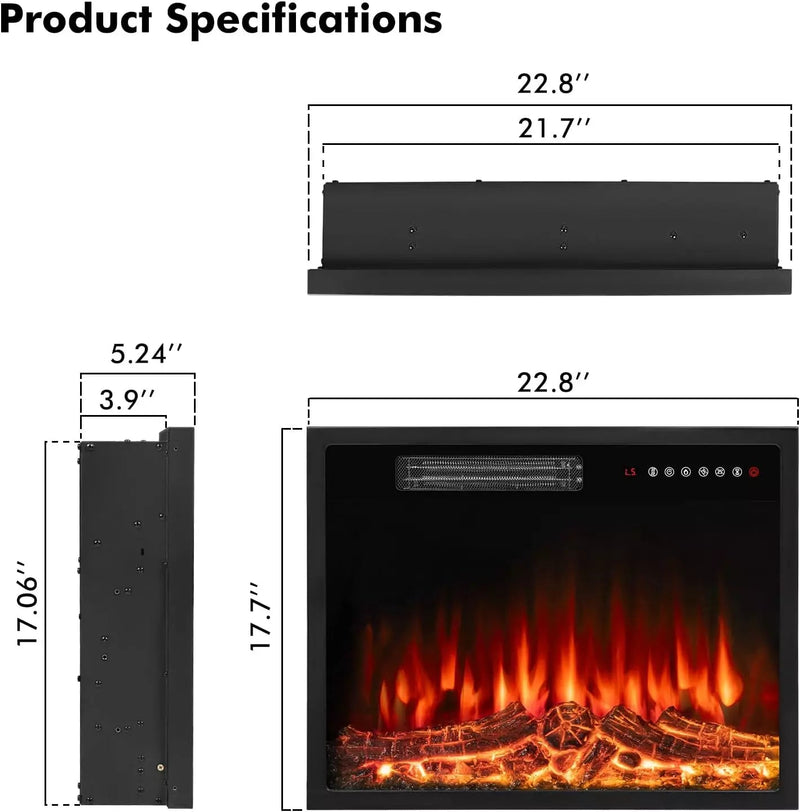 BOSSIN 23 Inch Electric Fireplace Insert with Touch Screen&Remote Control