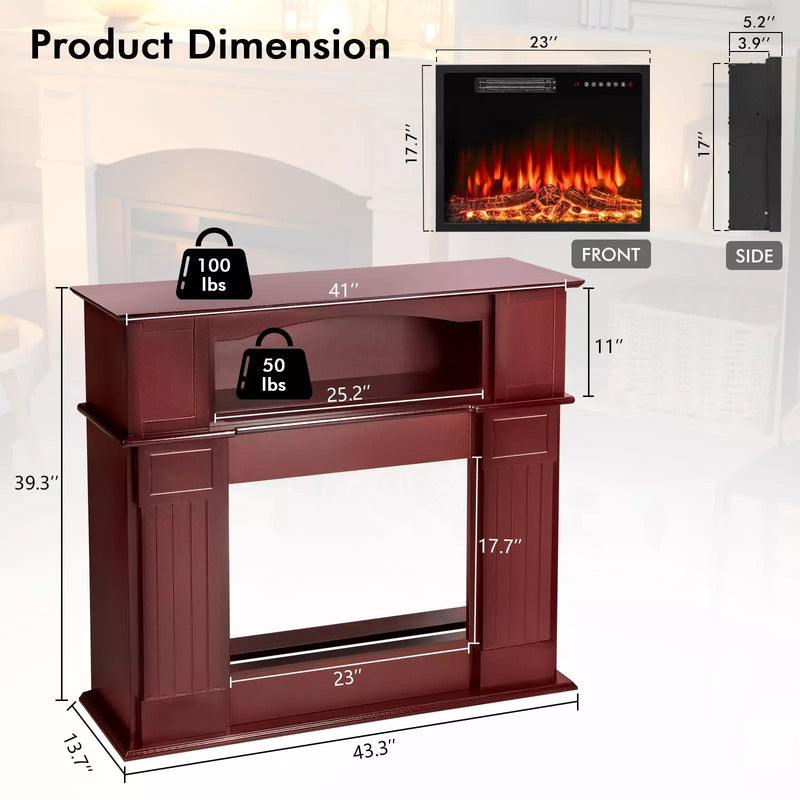 BOSSIN 43" Electric Fireplace with Mantel, 23 inch Electric Fireplace Insert