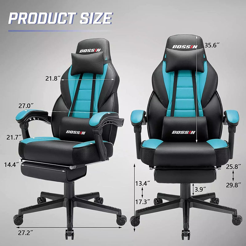 BOSSIN Big and Tall Heavy Duty PC Gaming Chair, Ergonomic Video Game Chairs with Footrest