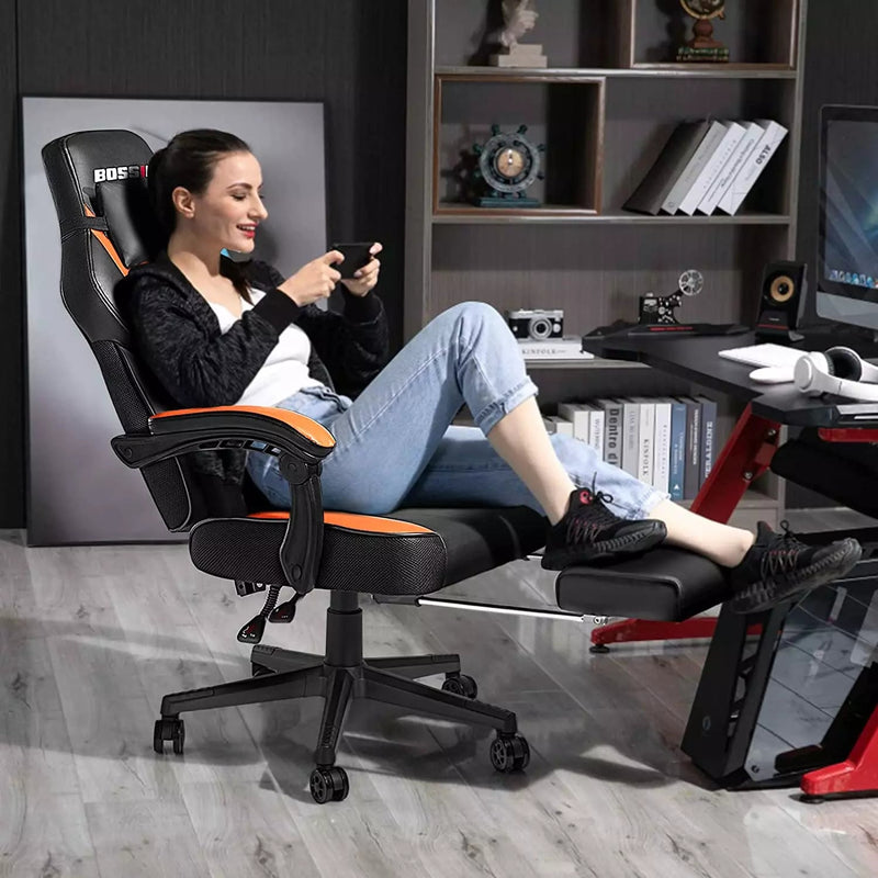 BOSSIN Big and Tall Heavy Duty PC Gaming Chair, Ergonomic Video Game Chairs with Footrest