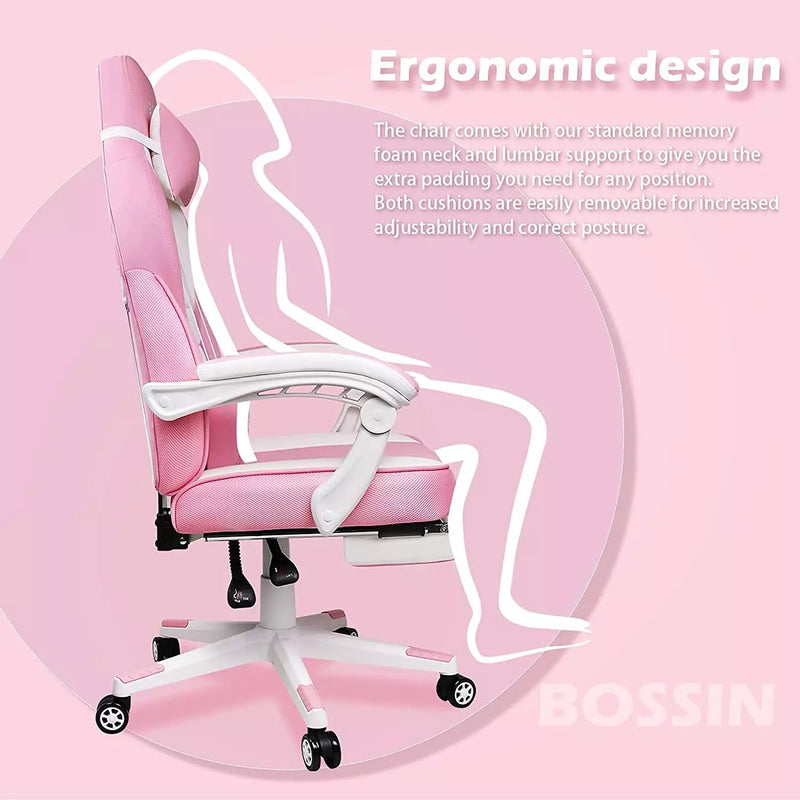 BOSSIN Gaming Chair with Massage, Ergonomic Heavy Duty Design, Gamer Chair with Footrest and Lumbar Support, High Back Office Chair, Big and Tall