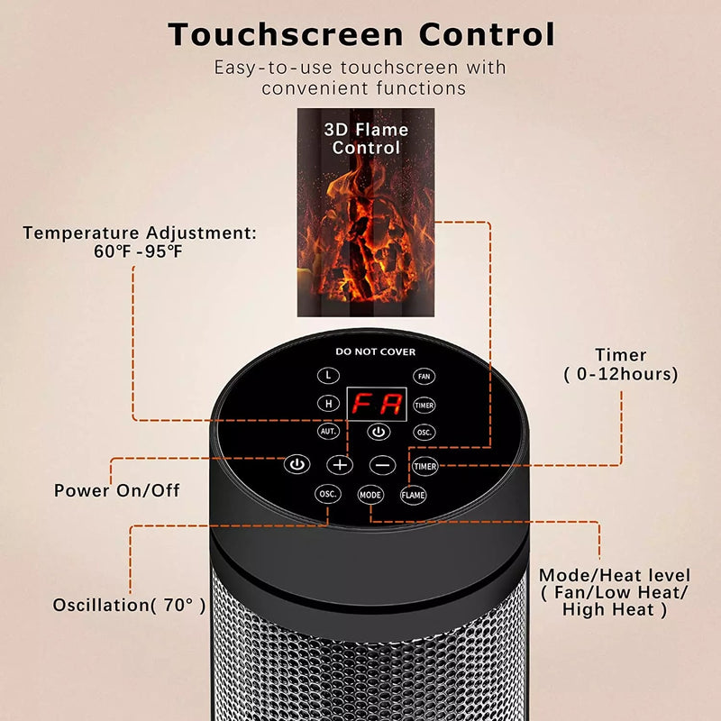BOSSIN Ceramic Quiet-Heating Electric Space Heater with Thermostat and Timer SP01 Vitesse Home