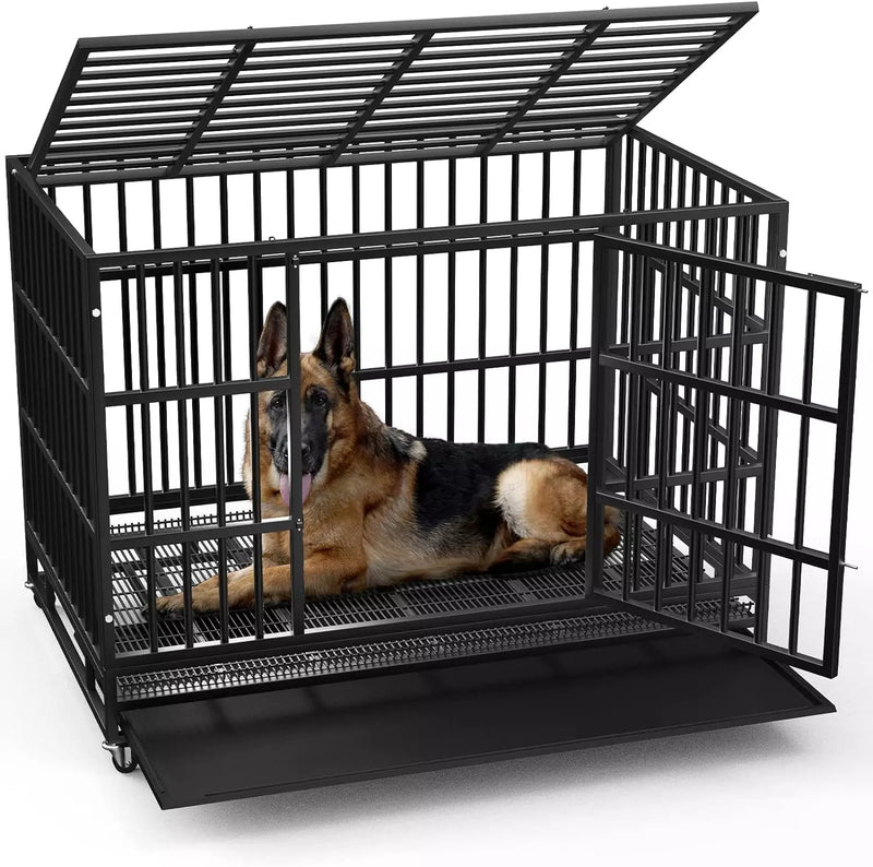 LEMBERI 48/38 inch Heavy Duty Indestructible Metal Dog Crate DC01