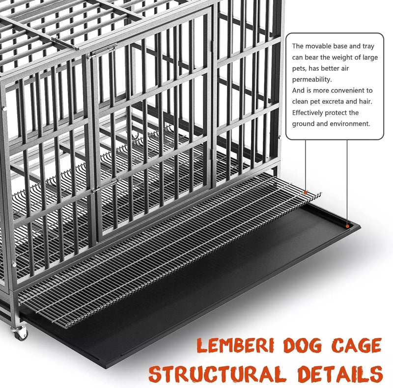 LEMBERI 48/38 inch Heavy Duty Indestructible Metal Dog Crate DC01