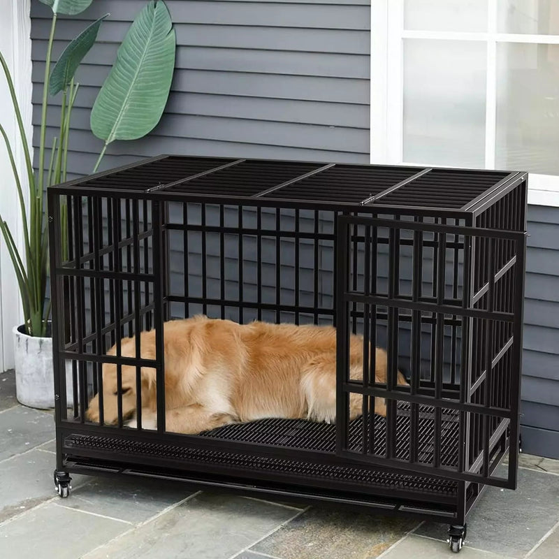 LEMBERI Heavy Duty Metal Dog Cage Dog Crate on Wheels DC01