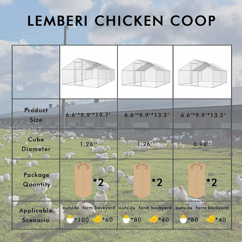 LEMBERI Large Metal Chicken Coop with Waterproof and Anti-UV Cover CC01