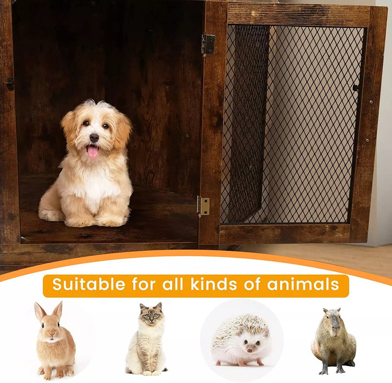 OFIKA Corner Dog Crate Furniture with Metal Mesh DH02