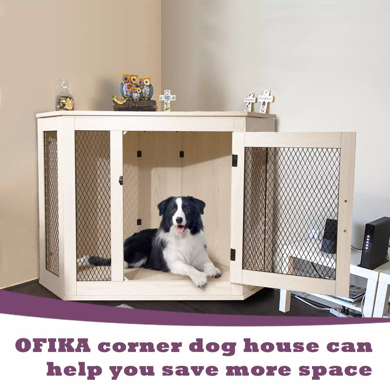 OFIKA Corner Dog Crate Furniture with Metal Mesh DH02