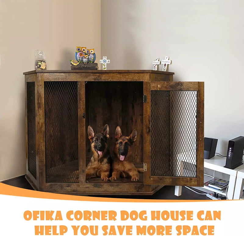 OFIKA Corner Dog Crate Furniture with Metal Mesh DH02 Vitesse Home