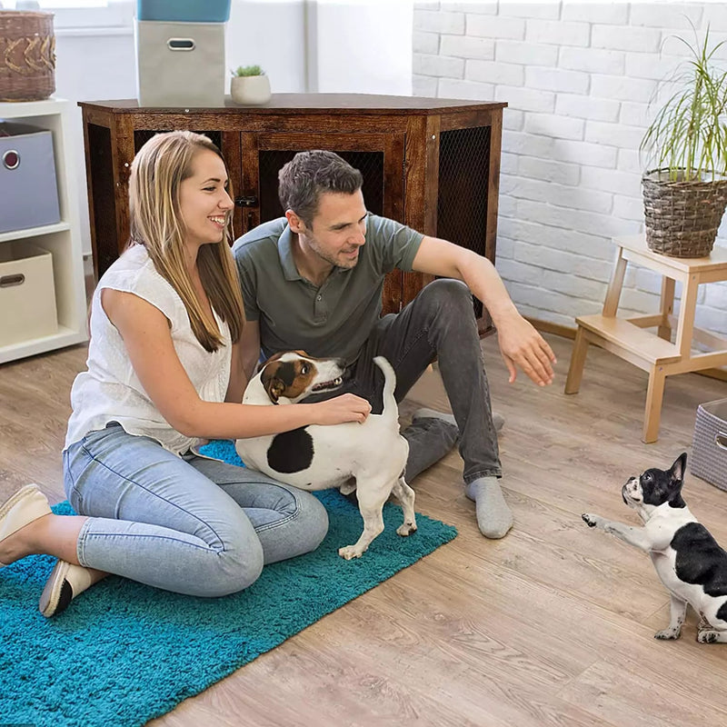 Ofika OFIKA Corner Dog Crate Furniture with Metal Mesh DH02