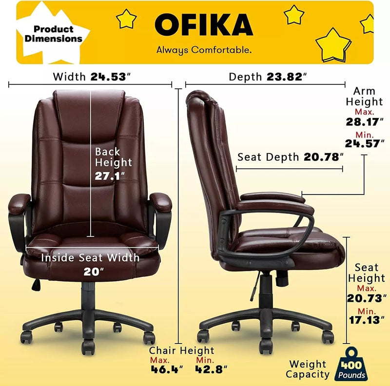 OFIKA High Back Heavy Duty Executive Office PC Chair, 400LBS 8Hours, Brown OFC01 Vitesse Home