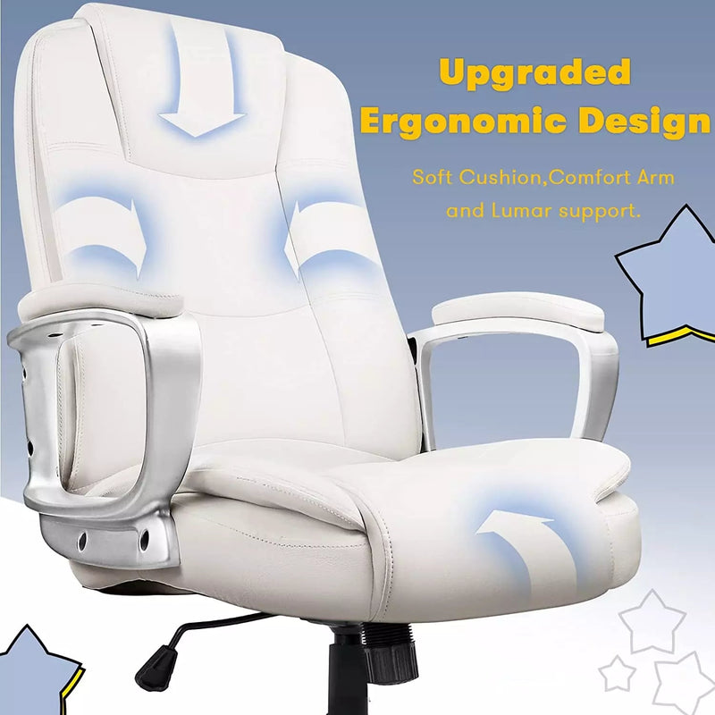 OFIKA High Back Heavy Duty Executive Office PC Chair, 400LBS 8Hours, White OFC01 Vitesse Home