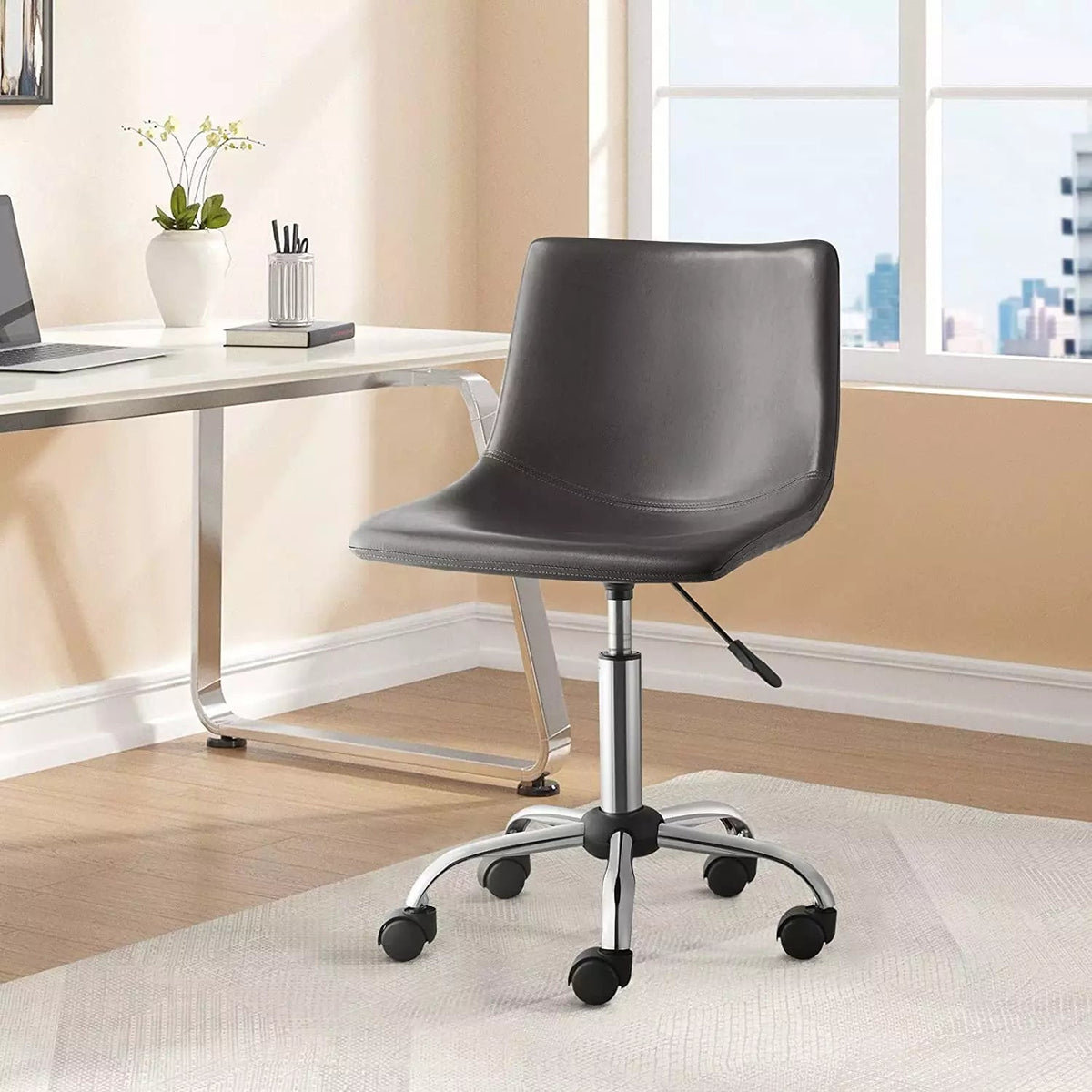 OFIKA Mid Back PU Leather Task Chair,Home Office Desk Chairs with Whee, image size:1200x1200