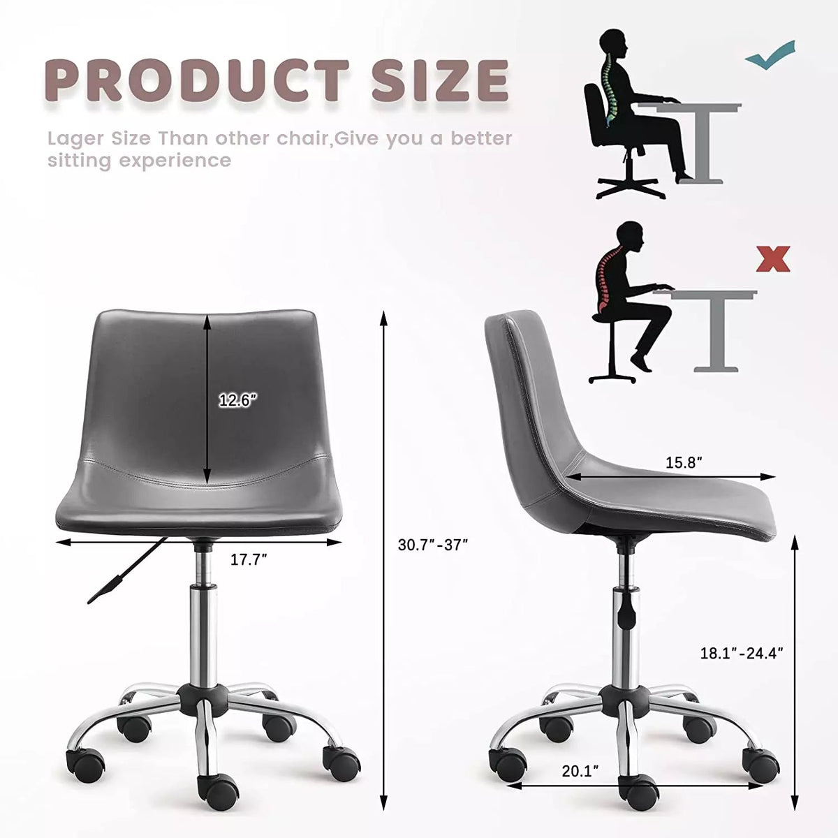 OFIKA Mid Back PU Leather Task Chair,Home Office Desk Chairs with Whee, image size:1200x1200