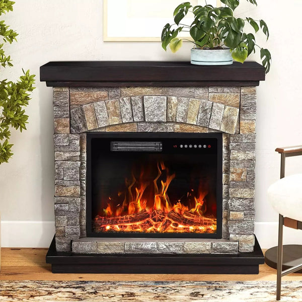 PUKAMI 36 inch Freestanding Stone Fireplace Heater TV Stand