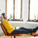 PUKAMI Armless Desk Chair No Wheels with Ottoman&Lumbar Support