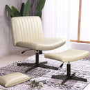 PUKAMI Armless Desk Chair No Wheels with Ottoman&Lumbar Support