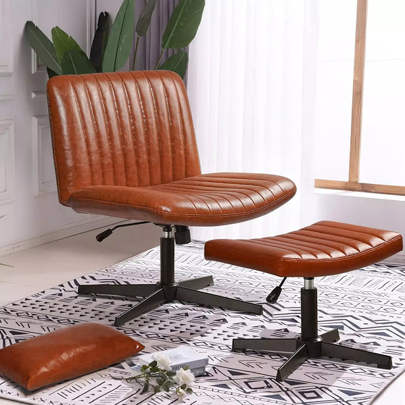 PUKAMI Armless Desk Chair with Ottoman Lumbar Support