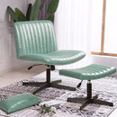 PUKAMI Armless Desk Chair No Wheels with Ottoman&Lumbar Support