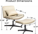 PUKAMI Armless Desk Chair No Wheels with Ottoman&Lumbar Support