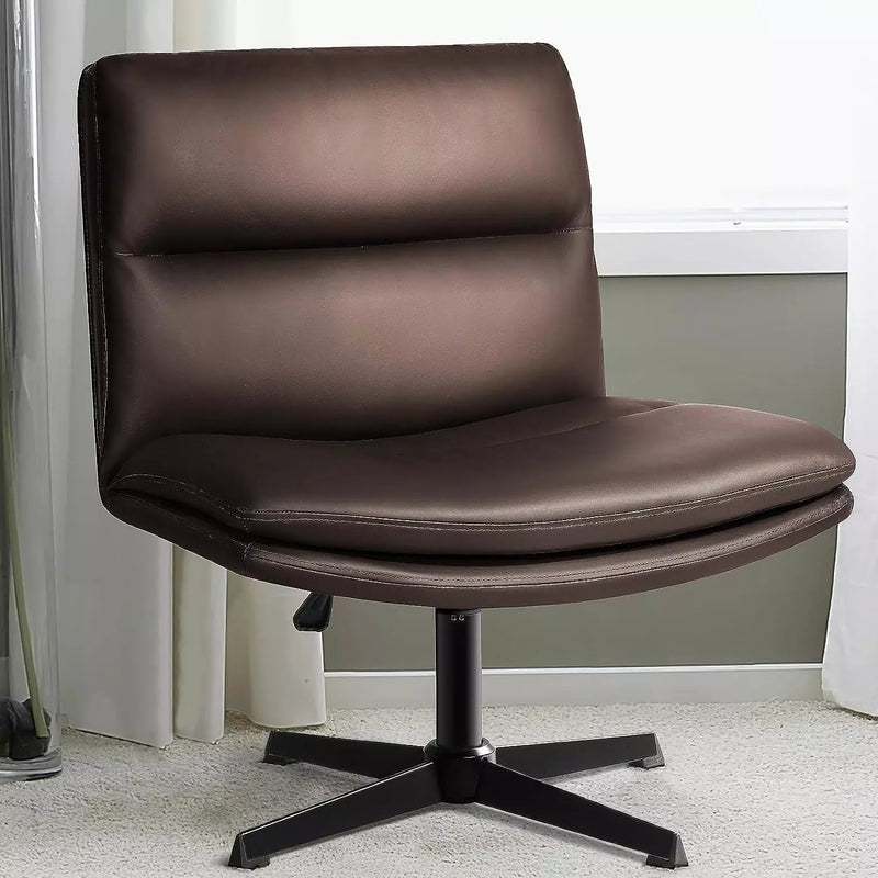 PUKAMI Armless Desk Chair No Wheels PU Leather Wide Seat Task Chair